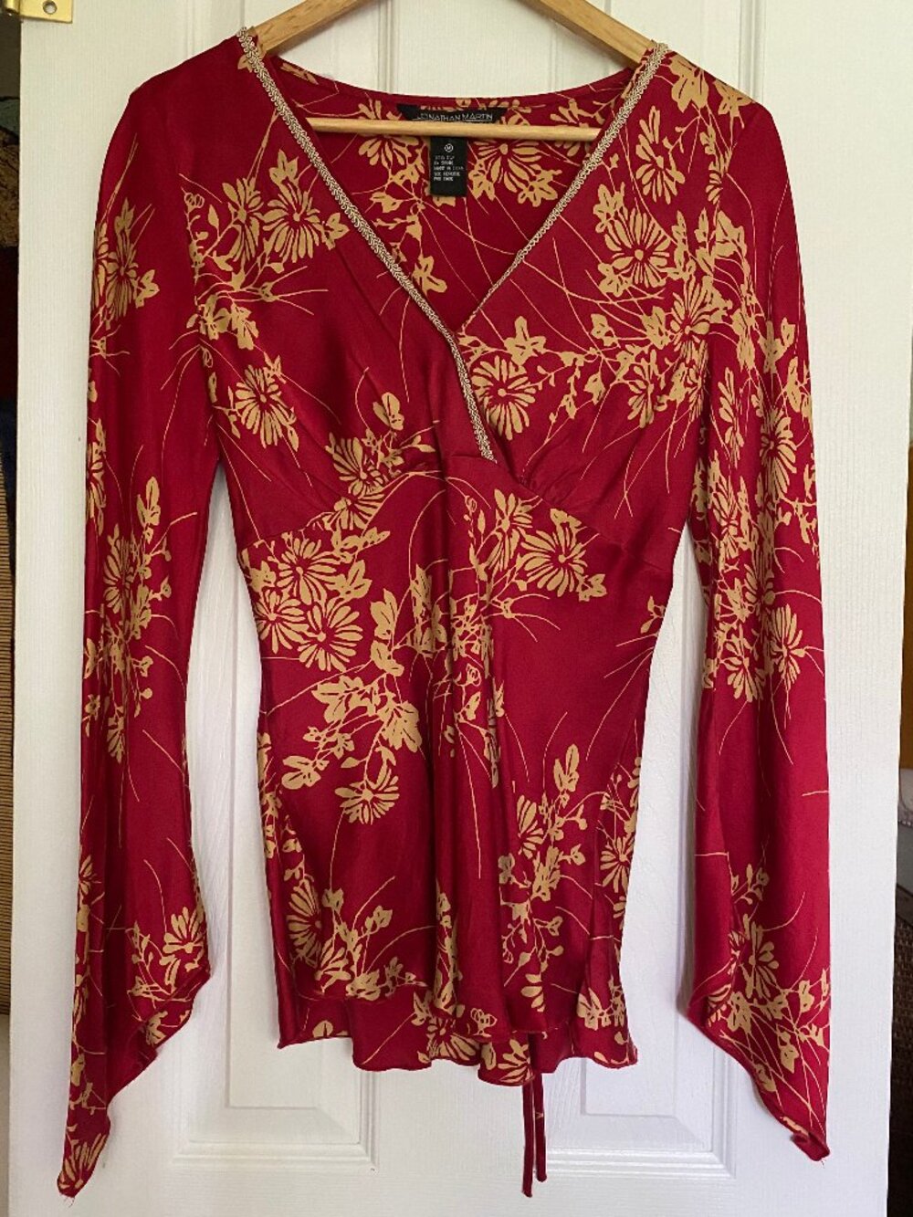 🥀 Vintage Y2K Jonathan Martin 100% Silk Flare Sleeve Blouse - Medium (M)
